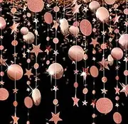 4Pcs Rose Gold Circle Dot Garland Streamer Kit, BetterJonny Party Decoration Glitter Paper Hanging Bunting Banner Background for Birthday Wedding Baby Shower