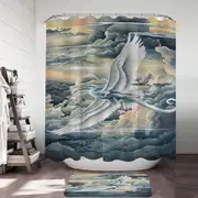 Fantasy Art Soaring Wonders Storks and Dragon Shower Curtain