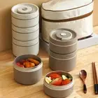 550ml Stainless Steel Insulated Bento Lunch Box Stackable 2 Tier Round Bento