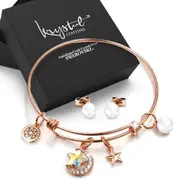 Boxed Star Moon Adjustable Bangle & Purity Pearl Stud Earrings Embellished With SWAROVSKI® Crystals Set