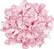 Haobase 50 Pcs Mini Satin Ribbon Bows Ribbon Flowers Craft Bows 25mm x 25mm for DIY Crafts Gift Wedding Party Sewing Scrapbooking (Pink)