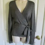 SZ L Diane von Furstenberg SILVER Ballerina Rayon Wrap Sweater Top NWT