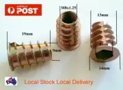 Qty 50 M8 x 19mm Wood Threaded Flange Nuts Zinc Plated Alloy Insert Nut Nutsert