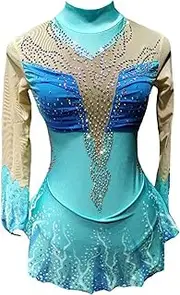 [Zagitova] Figure Skating Dress for Girls Long Sleeve Patchwork Women Ice Competition Dance Outfits with Shiny Rhinestone