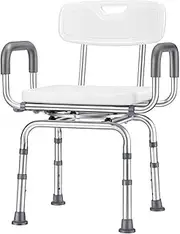 360° Swivel Shower Seat with Arms and Back High Adjustable Non-Slip Shower Stool Bath Chair for Elderly and Disabled Hold Up to 180kg