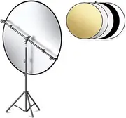 MTSDM 5-in-1 Photography Reflector with Stand, 32 Inch Studio Folding Light Reflector with Crossbar Light Stand 6.9ft Tripod and Carrying Bag - Gold, Silver, White, Black, Translucent Panels