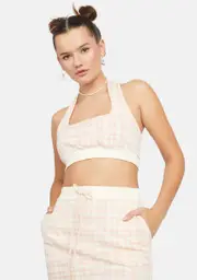 Lie Or Fact Plaid Halter Crop Top