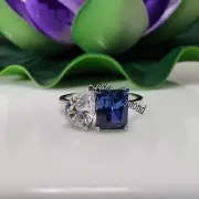3 Ct White Pear & Blue Emerald CZ Stone Proposal Ring 925 Sterling Silver 7