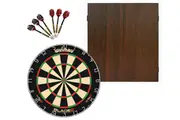 Winmau Blade 6 Dart Board + Walnut Dartboard Cabinet + Darts Set