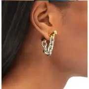 NEW Earrings Chunky Chain Pierced Stud Front Back Barbell Rabanne Inspired M19