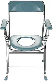 Folding Commode Chair, Portable Shower Chair Pregnant Bedside Commode Lightweight with Padded/Backrest Bucket for Adults, Handicap