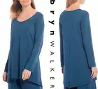 BRYN WALKER Liam TUNIC TOP S Teal Blue Modal Ponti Long Sleeve Hi Low NEW $148