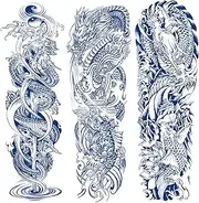 Semi-permanent Tattoos, 3-Sheet Dragon Temporary Tattoo,Plant-Based Ink Fake Tattoos