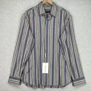 Salvatore Ferragamo Shirt Mens XL Blue Striped Long Sleeve Italy Button Up