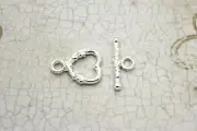 Silver Heart Shape Enamel Lines Antiqued Toggle Necklace Bracelet Clasps Ring
