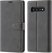 LOLFZ Wallet Case for Samsung Galaxy S10E, Vintage Leather Case Card Holder Kickstand Magnetic Closure Flip Case Cover for Samsung S10E - Black