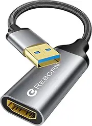 Reborn USB to HDMI Adapter, USB 3.0/2.0 to HDMI Multi-Display Cable, 1080P@60Hz USB-A 3.0 Male to HDMI Female Converter Suitable for Windows XP/7/8/10/11