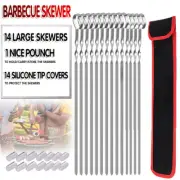 14PCS Stainless Steel BBQ Skewers Flat Metal Kabob Barbecue Grilling Sticks Long