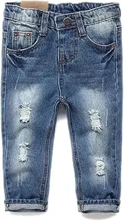 [Kidscool Space] Baby Girl Boy Jeans,Little Kid Elastic Band Inside Ripped Denim Pants…
