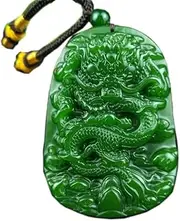 [JHBTANADFEL] Chinese Jadeite Necklace， Green Jade Dragon Pendant Necklace Natural Chinese Carved Jewelry Amulet Fashion