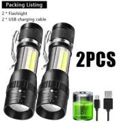 COB+XPE Mini Portable Flashlight Zoomable Small Torch USB Rechargeable Outdoor C