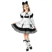 Kids Maid Dress with Matching Headwear & Apron Set for Cosplay & Birthday Props