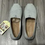 Toms Glitter Silver Youth Ladies Slip-on Tennis Shoes Size 3.5 Classic Glimmmer