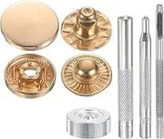 uxcell 24Set Leather Snaps Fasteners Kit 20mm Dia Brass Press-Stud Cap Button 2.76" Length Metal Snap Buttons with 4 Install Tools for Coat Bag Leather Marine Boat Canvas, Gold