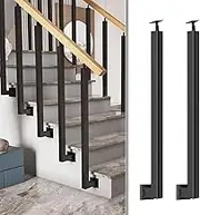 Side Mount Staircase Handrail, Wrought Iron Hand Railings with 270° Adjustable Bracket, Safety Stair Railing, Non-Slip Support Rod Baluster Post 2PCS(Size:100cm)