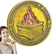 Fire Challenge Coin, Emotional Support Dumpster Challenge Coin, Dumpster Challenge Coin Desk Accessories Double Side Commemorative Coin for Colleague Farewell Funny Decor