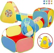 Kids Play Tent,5 in 1 Pop Up Play Tunnel for Kid Toddler,Foldable Pop Up Tents with Carry Bag,Outdoor Playhouse with Crawling Toys & Ball Pits