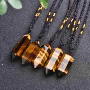 Natural Tiger's Eye Quartz Crystal Point Pendant Obelisk Necklace Stone Healing