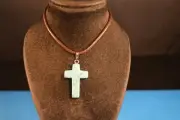Small HEALING STONE CROSS Pendant - Necklace LIGHT TURQUOISE fashion jewelry USA