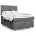 Queen Box Spring Bed with Mattress Dark Grey Fabric Adjustable Headboard 92988