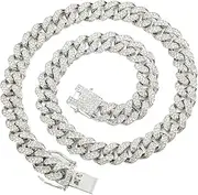 [FEEL STYLE] Mens Cuban Link Chain Gold Silver Bling Miami Cuban Necklace Diamond Chain for Men Iced Out Hip Hop Jewelry