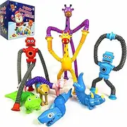 9 Pieces Pop Tubes Robot Mixed Animal Gift Box, Shape Changing Telescopic Fidget Toys, Sensory Tubes for Toddlers, Girls and Boys (Regular)