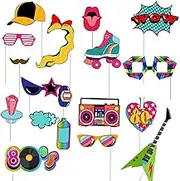 Retro Theme 80'S Music Party Photo Booth Props Assorted Design for Anniversary Parties, Funny Birthday & Wedding Photography Accessories, Prom Selfies, 18Pcs