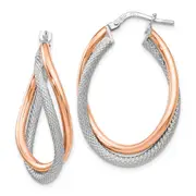 Sterling Silver Rose-Tone Textured Hoop Earrings