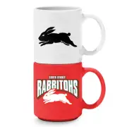 South Sydney Rabbitohs NRL Set of 2 Stackable Ceramic Coffee Mug Cups