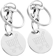 2Pcs Stainless Steel Shopping Trolley Tokens with Key Rings Portable Coin Holder for Grocery Carts for Supermarket Shopping Trips Convenient Keychain Accessory