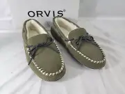 Orvis Mens sz 13 Shearling Lined Leather Slippers Mocs - Olive -NEW & FREE SHIP