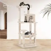 Petzly Cat Tree Tower Scratching Post Scratcher Condo House Bed 142cm Beige
