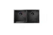 MEIR Lavello Nano Coated Stainless Steel Kitchen Sink - 860 x 440mm Double Bowl - Top/Under Mount - PVD Gunmetal Black