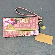 Steve Madden Wristlet Wallet Trifold Floral Bag Charm & Strap Gold Hardware