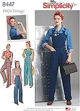 Simplicity Pattern 8447 U5 Misses' 1940s Vintage Pants, Overalls and Blouses, Size 16-24