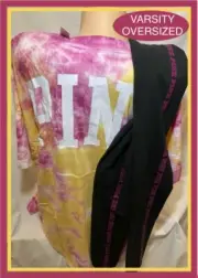 Victorias Secret Pink VARSITY TEE SHIRT & LEGGING SET NWT TIE DYE OVERSIZED L