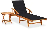 Garden Sun Lounger with Table and Cushion Solid Wood Acacia, Patio Sun Loungers