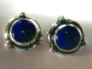Blue Lapis Sterling Silver Studs Post Earrings Round Floral Flower Design 8 mm