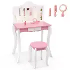 Kid Vanity Table and Chair Detachable Tri-Folding Mirror Pretend Play Makeup Set