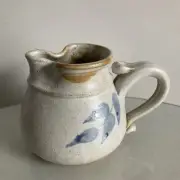 Studio Pottery Signed Pitcher 4” M Clarey 84 White Blue Flower